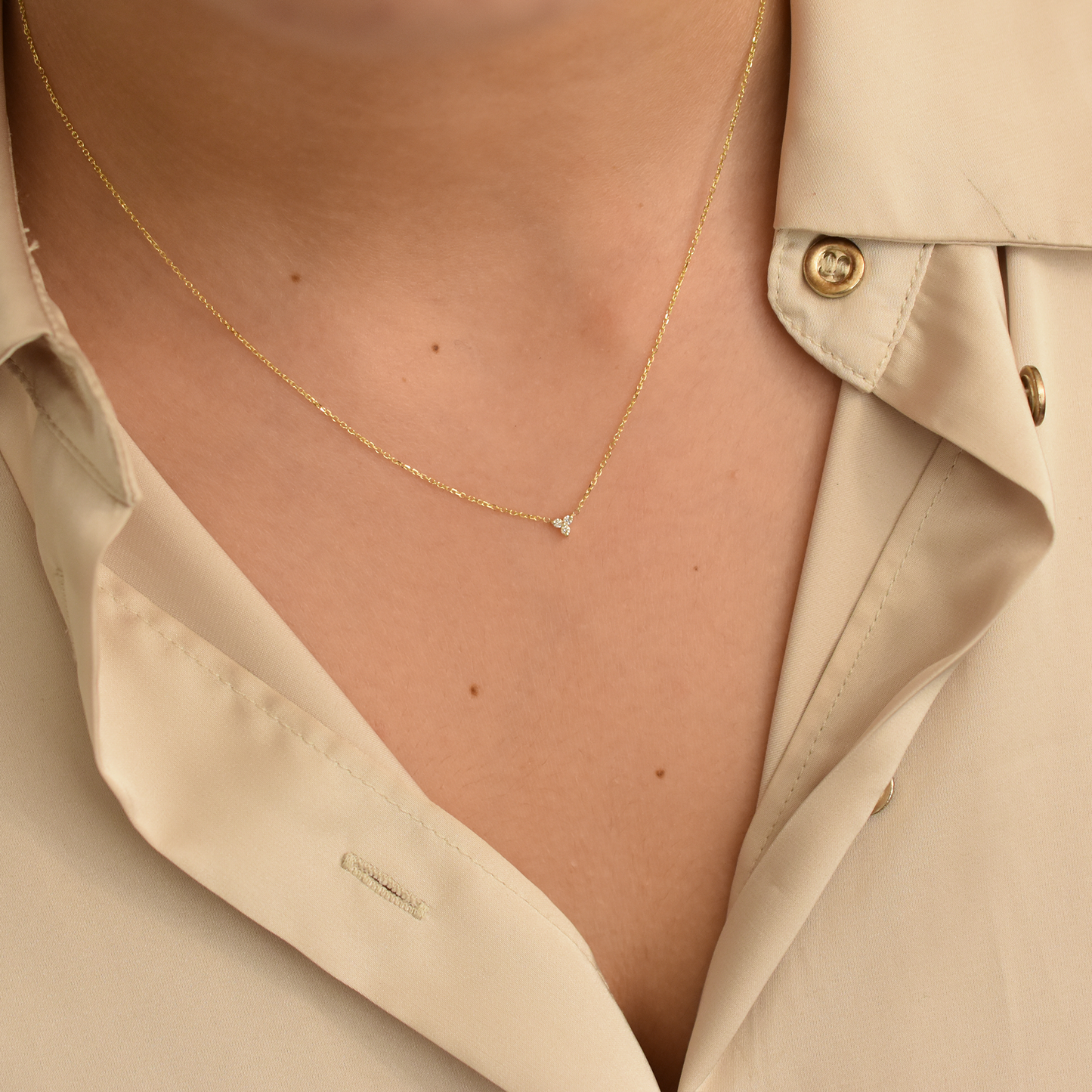 14K Gold Diamond 3 Stone Cluster Necklace | 0.05 Carat | mini Dainty cluster