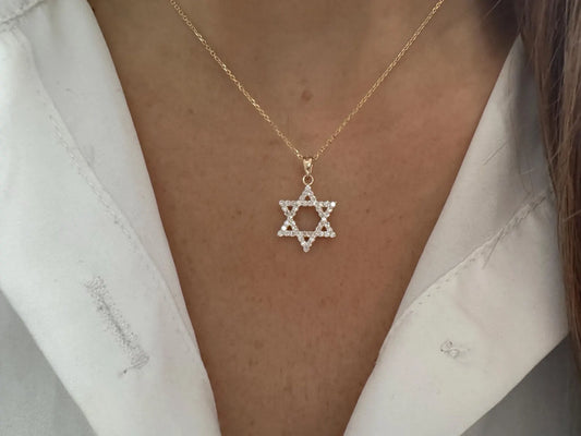 14K Gold Diamond Star of David Necklace • Dainty Jewish Star Pendant • Real Diamond Magen David Charm • Bat Mitzvah Gift for Her • Judaica