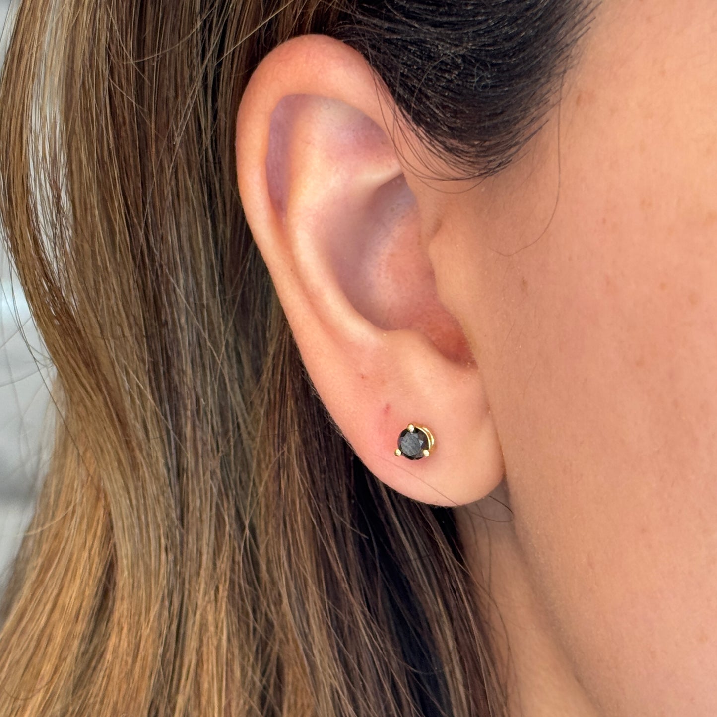 Black diamond solitaire Stud earrings 14k gold