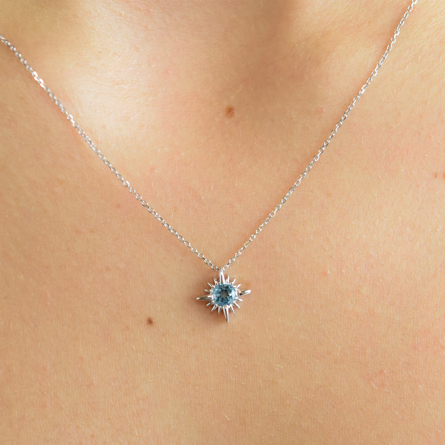 14k Swiss Blue Topaz North Star Necklace