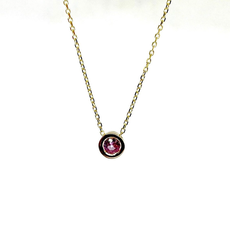 14K Gold Pink Sapphire Sliding Necklace
