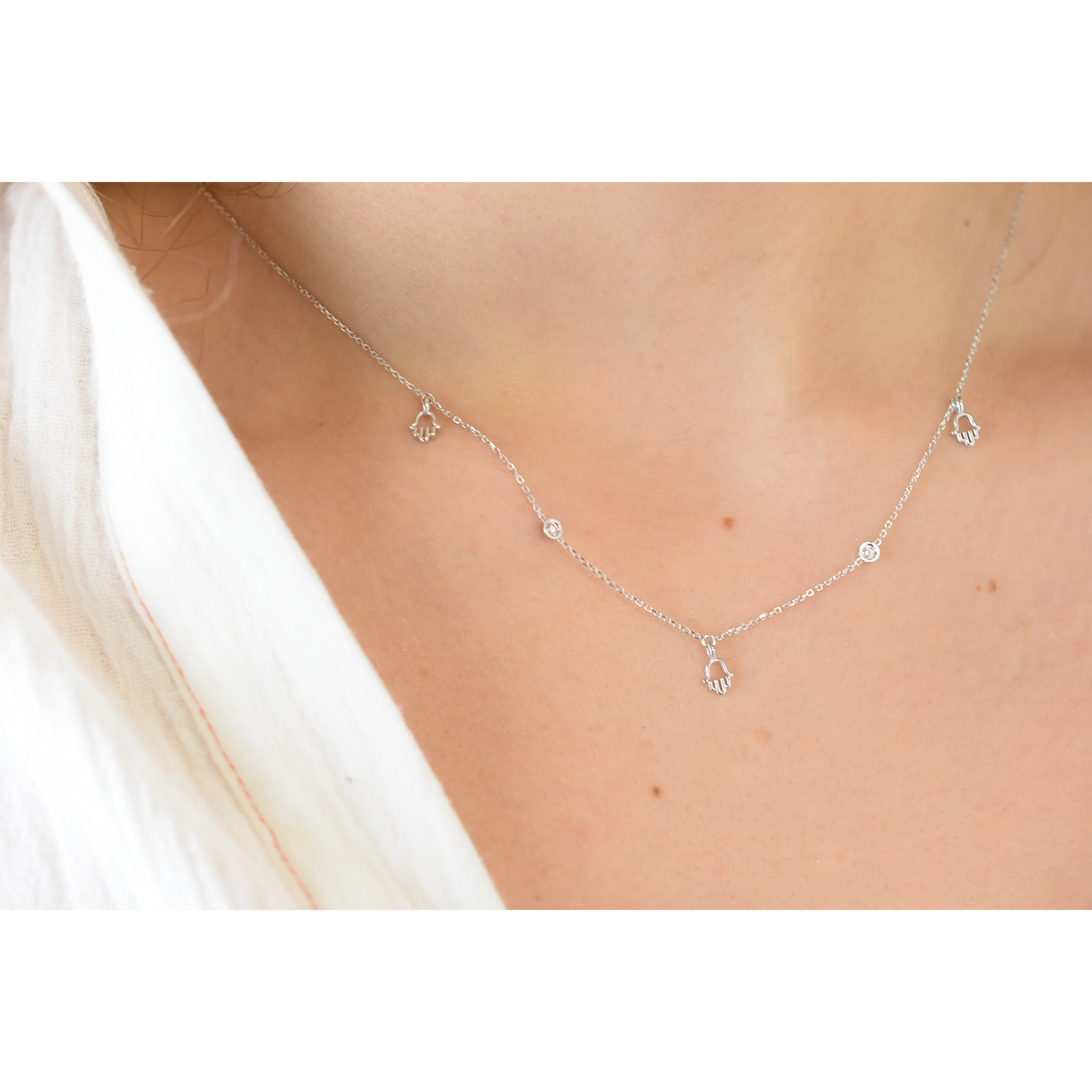 14k Mini Diamond Hamsa Station Necklace