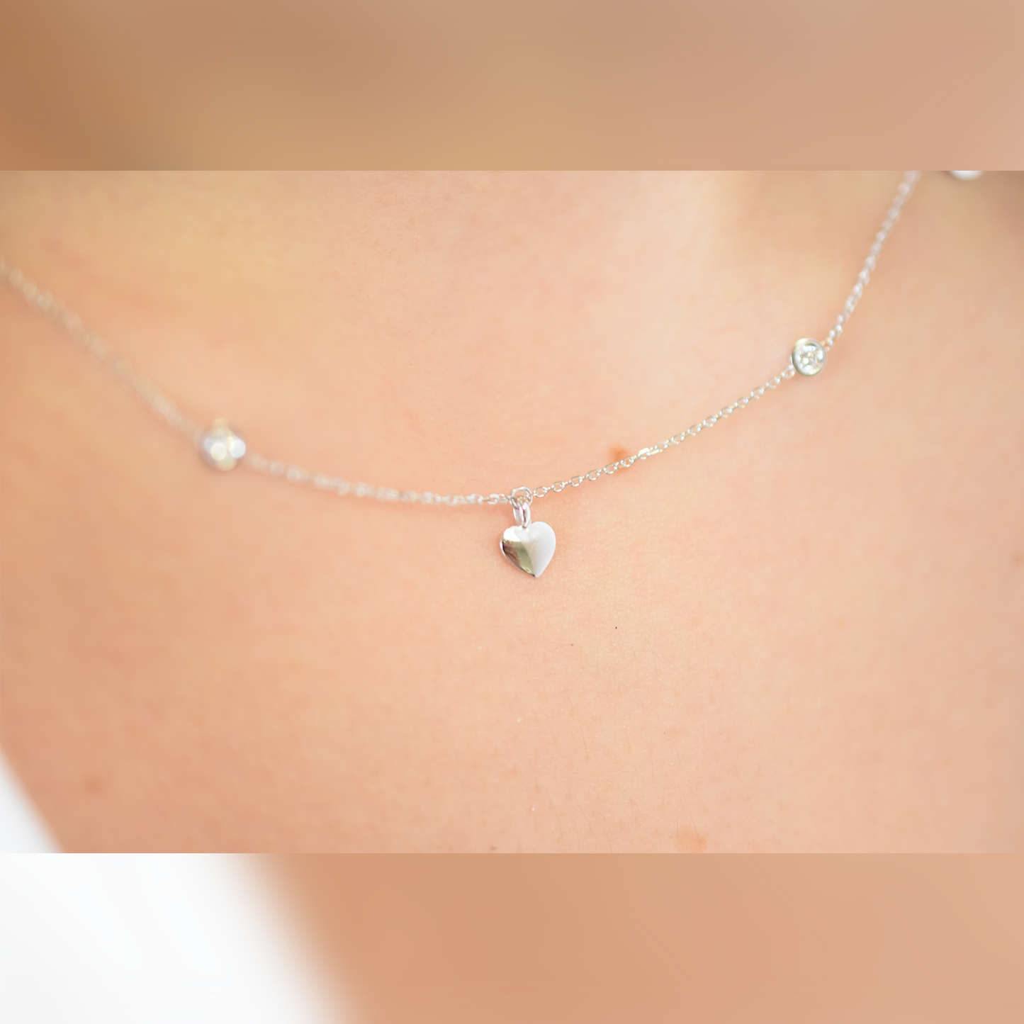 14k Mini Diamond Heart Station Necklace