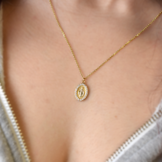 14k Diamond Virgin Mary Necklace