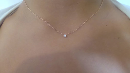 14k Diamond Solitaire Prong Necklace