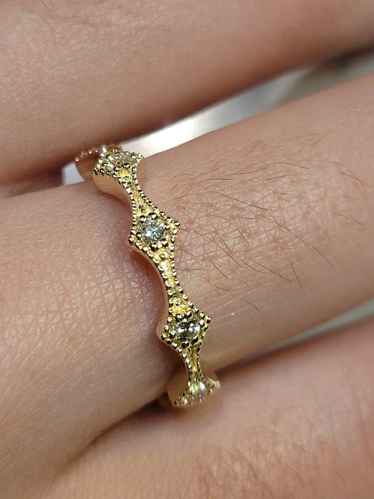 14K Gold Diamond Millgrain Wedding Band