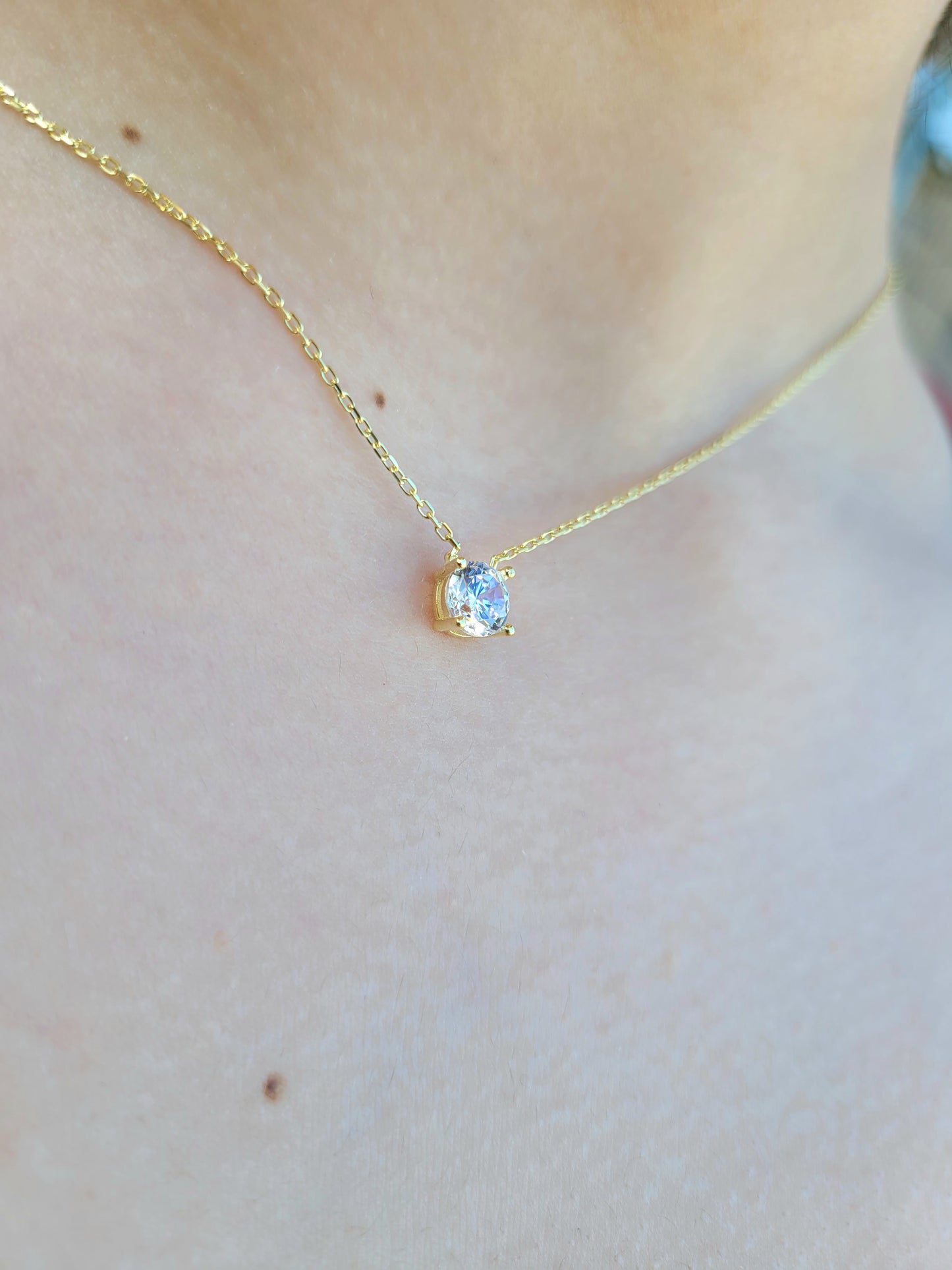 Silver Solitaire CZ Necklace