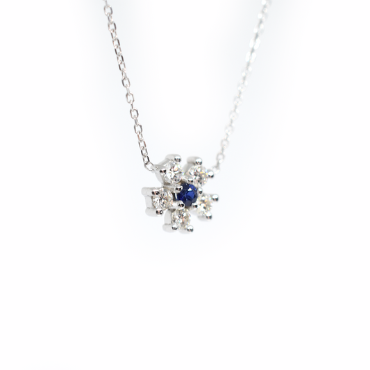 14k Gold Diamond Sapphire Flower Necklace