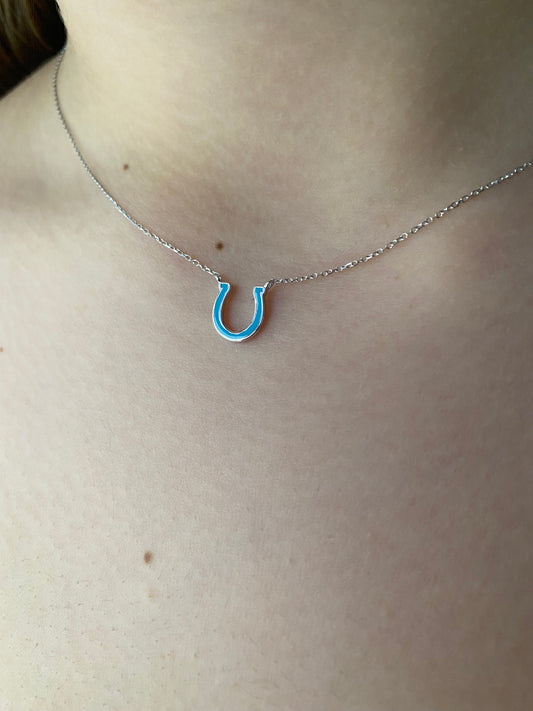 14k Blue Enamel Horseshoe Necklace