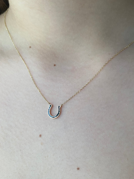 14k Black Enamel Horseshoe Necklace