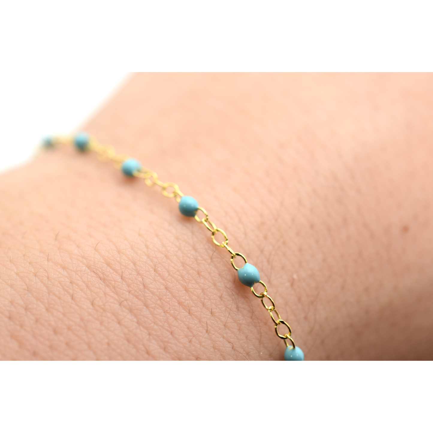 14K Turquoise Beaded Chain Bracelet