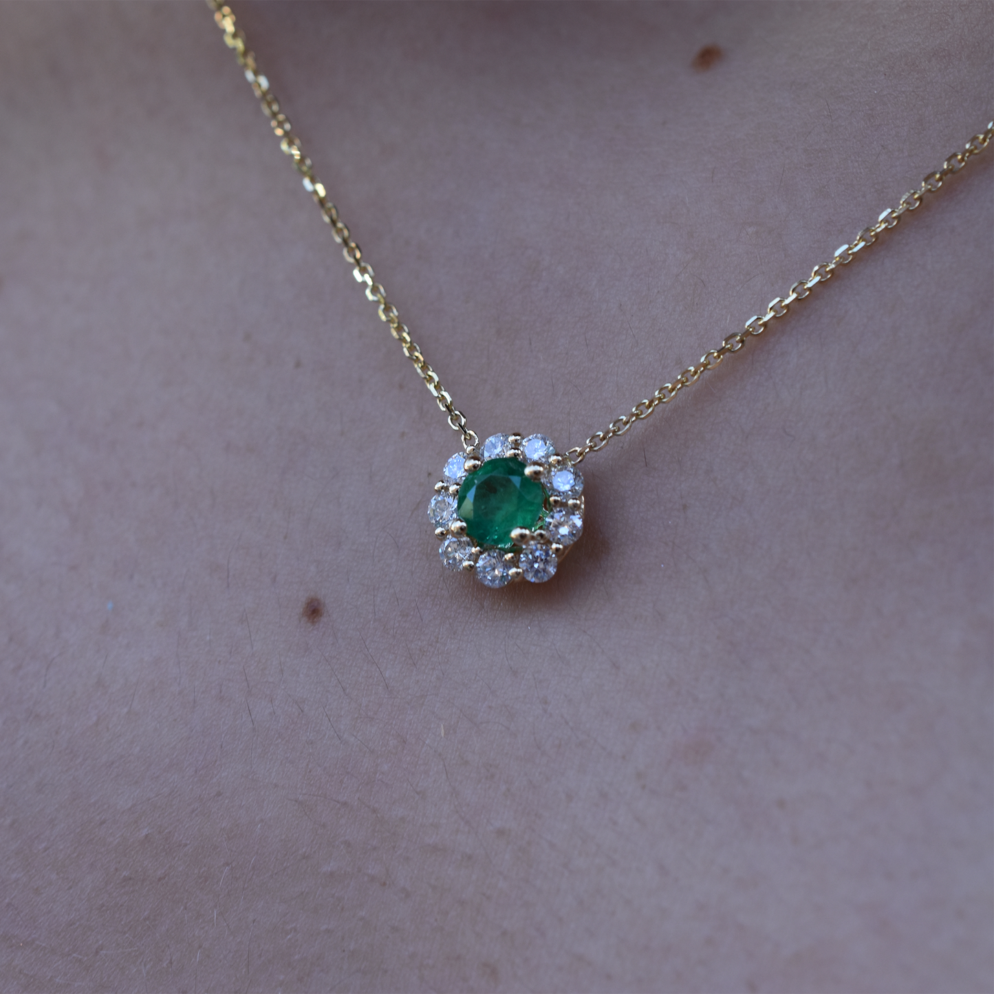 14k Emerald Diamond Necklace