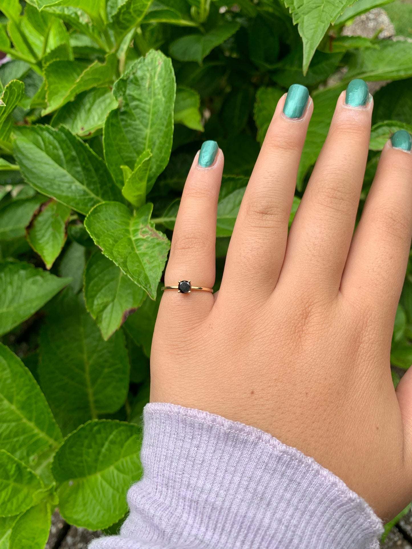 14K Gold Round Black Diamond Ring