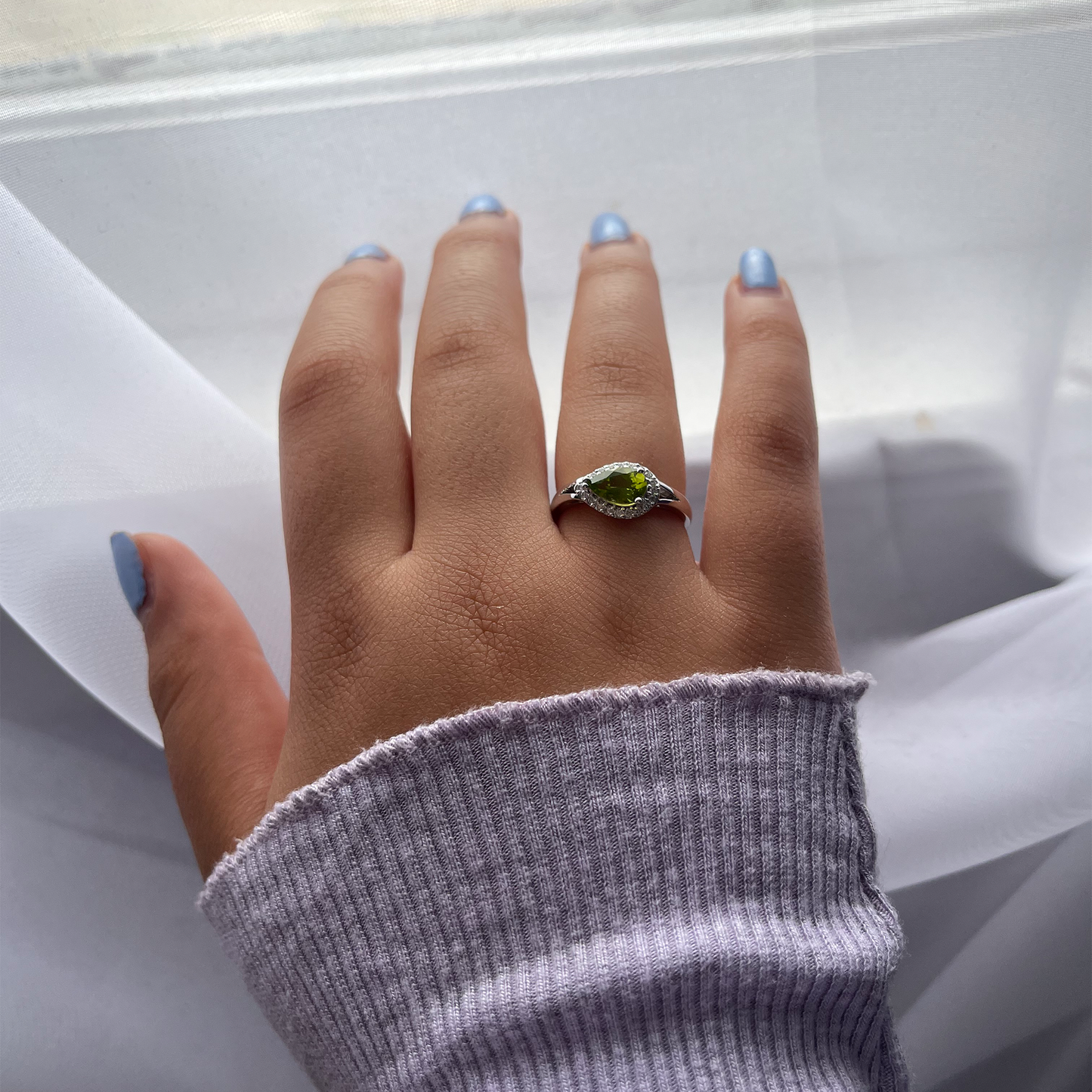 14K Gold Pear Shape Diamond Peridot Ring