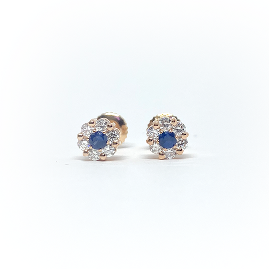 14k Diamond Sapphire Cluster Flower Earrings