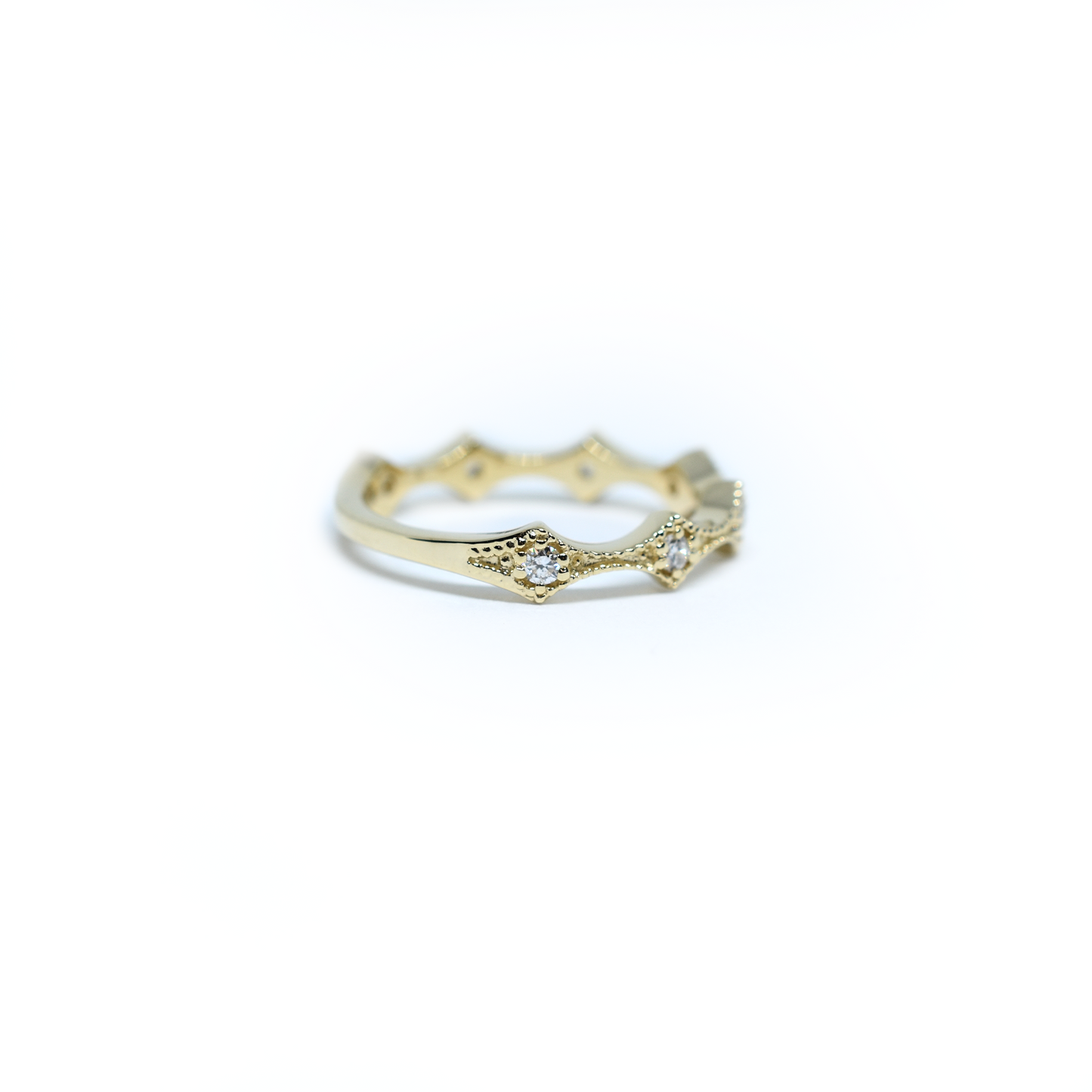 14K Gold Diamond Millgrain Wedding Band