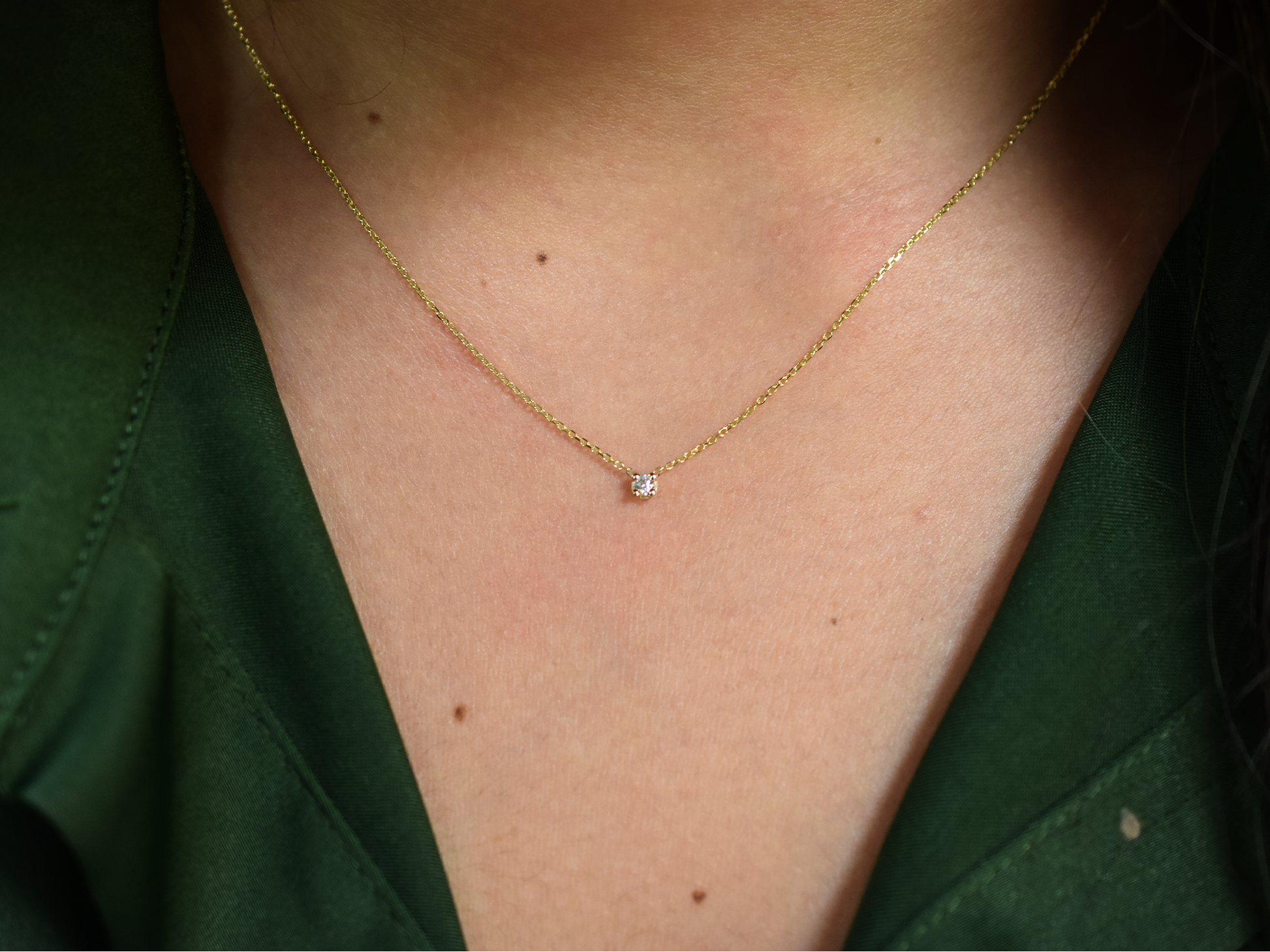 14k gold prong set diamond solitaire necklace 0.05 carat natural diamonds