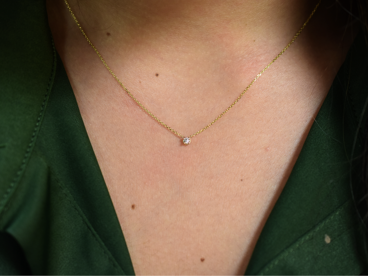 14k gold prong set diamond solitaire necklace 0.05 carat natural diamonds