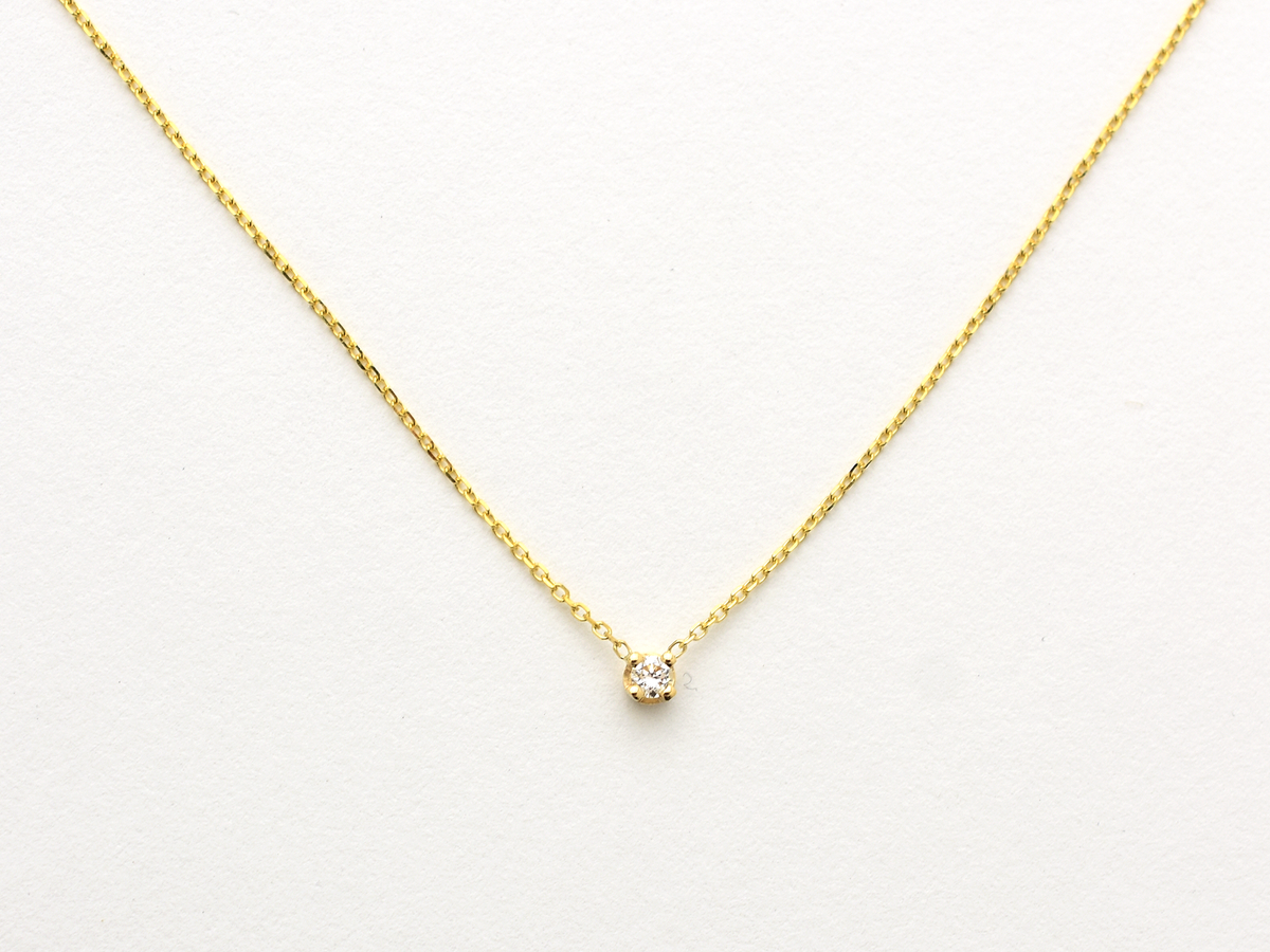 14k gold prong set diamond solitaire necklace 0.05 carat natural diamonds