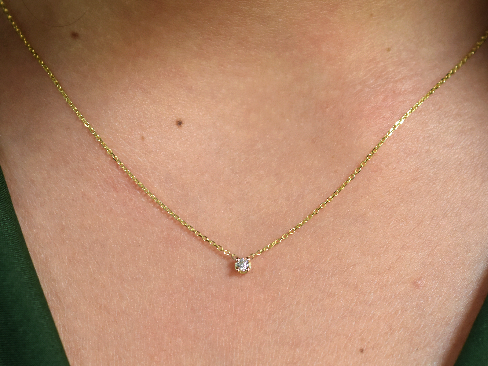 14k gold prong set diamond solitaire necklace 0.05 carat natural diamonds
