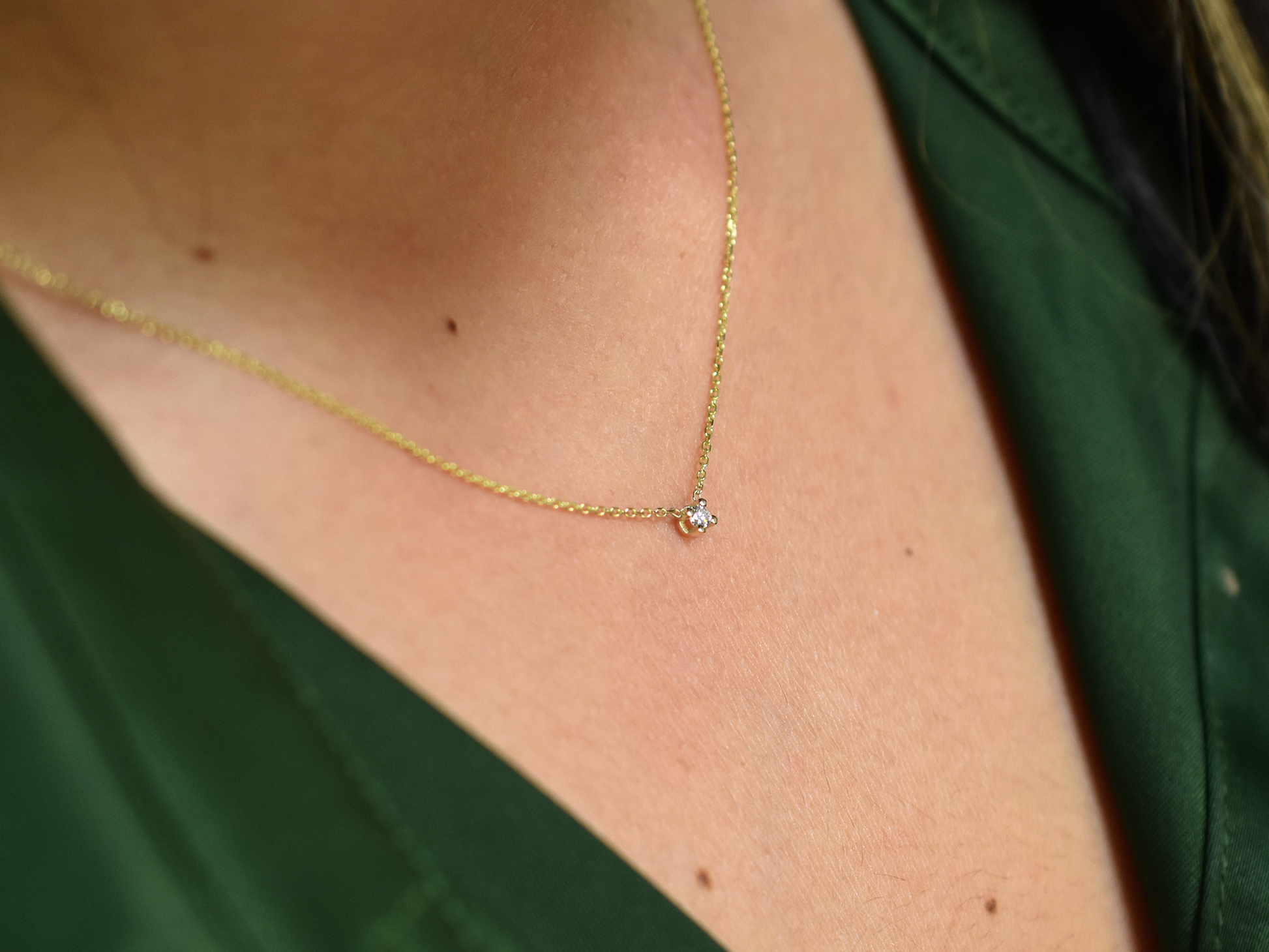 14k gold prong set diamond solitaire necklace 0.05 carat natural diamonds