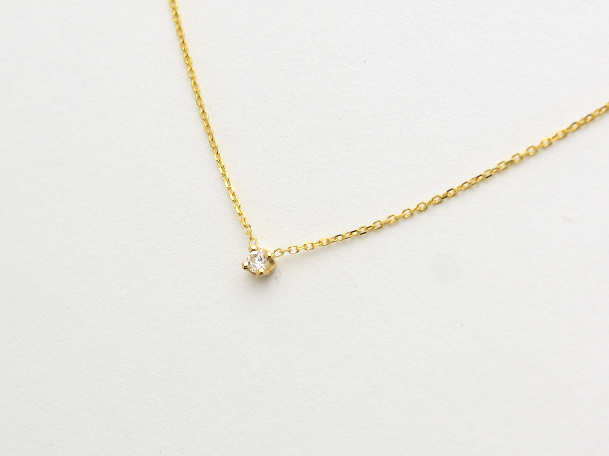14k gold prong set diamond solitaire necklace 0.05 carat natural diamonds