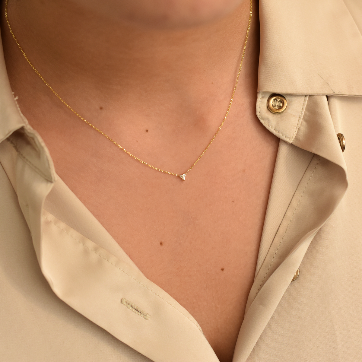 14K Gold Diamond 3 Stone Cluster Necklace | 0.05 Carat | mini Dainty cluster
