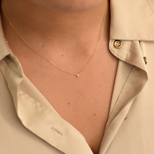 14K Gold Diamond 3 Stone Cluster Necklace | 0.05 Carat | mini Dainty cluster