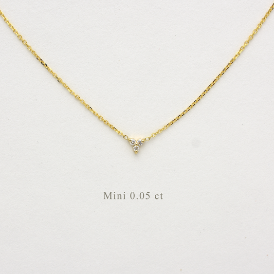 14K Gold Diamond 3 Stone Cluster Necklace | 0.05 Carat | mini Dainty cluster