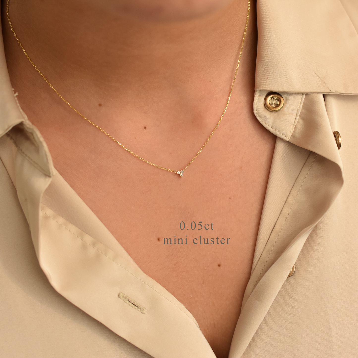 14K Gold Diamond 3 Stone Cluster Necklace | 0.05 Carat | mini Dainty cluster