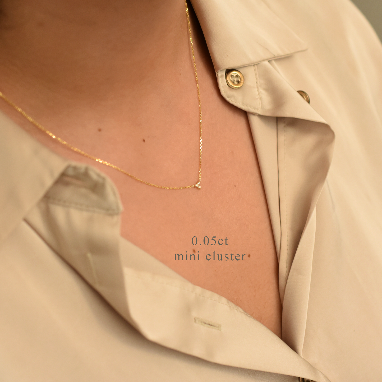 14K Gold Diamond 3 Stone Cluster Necklace | 0.05 Carat | mini Dainty cluster