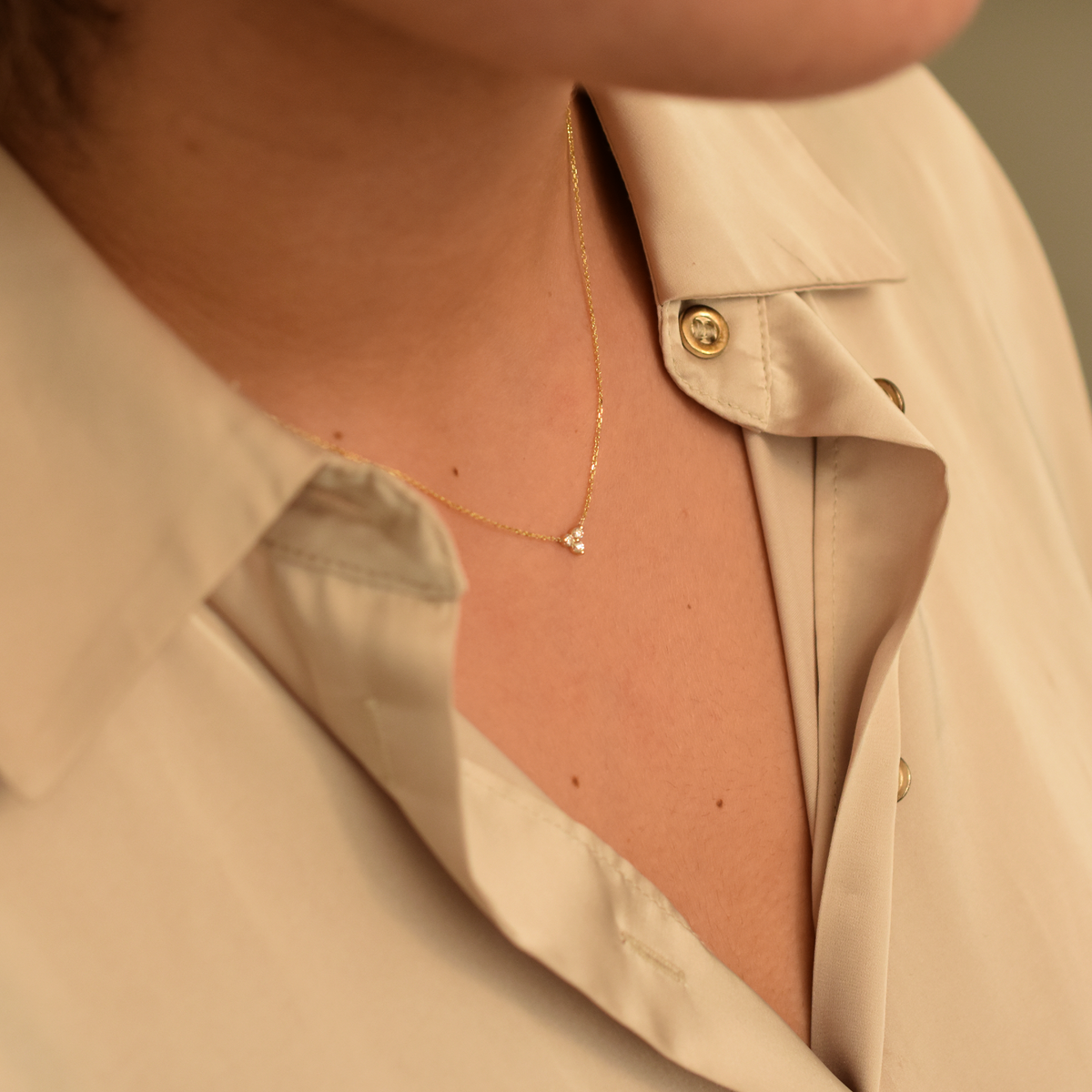 14K Gold Diamond 3 Stone Cluster Necklace | 0.08 Carat | Elegant Jewelry