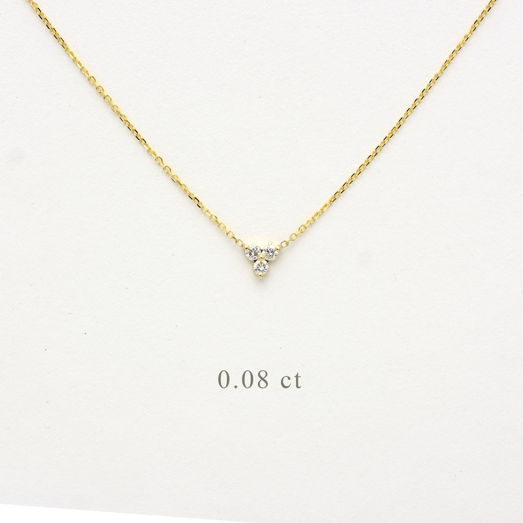 14K Gold Diamond 3 Stone Cluster Necklace | 0.08 Carat | Elegant Jewelry