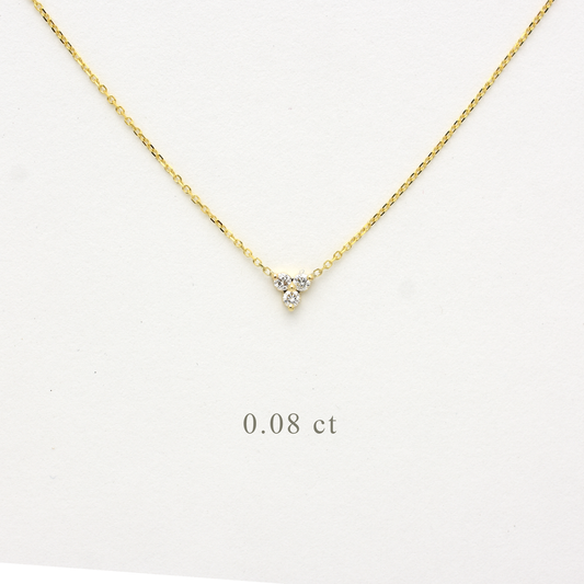 14K Gold Diamond 3 Stone Cluster Necklace | 0.08 Carat | Elegant Jewelry