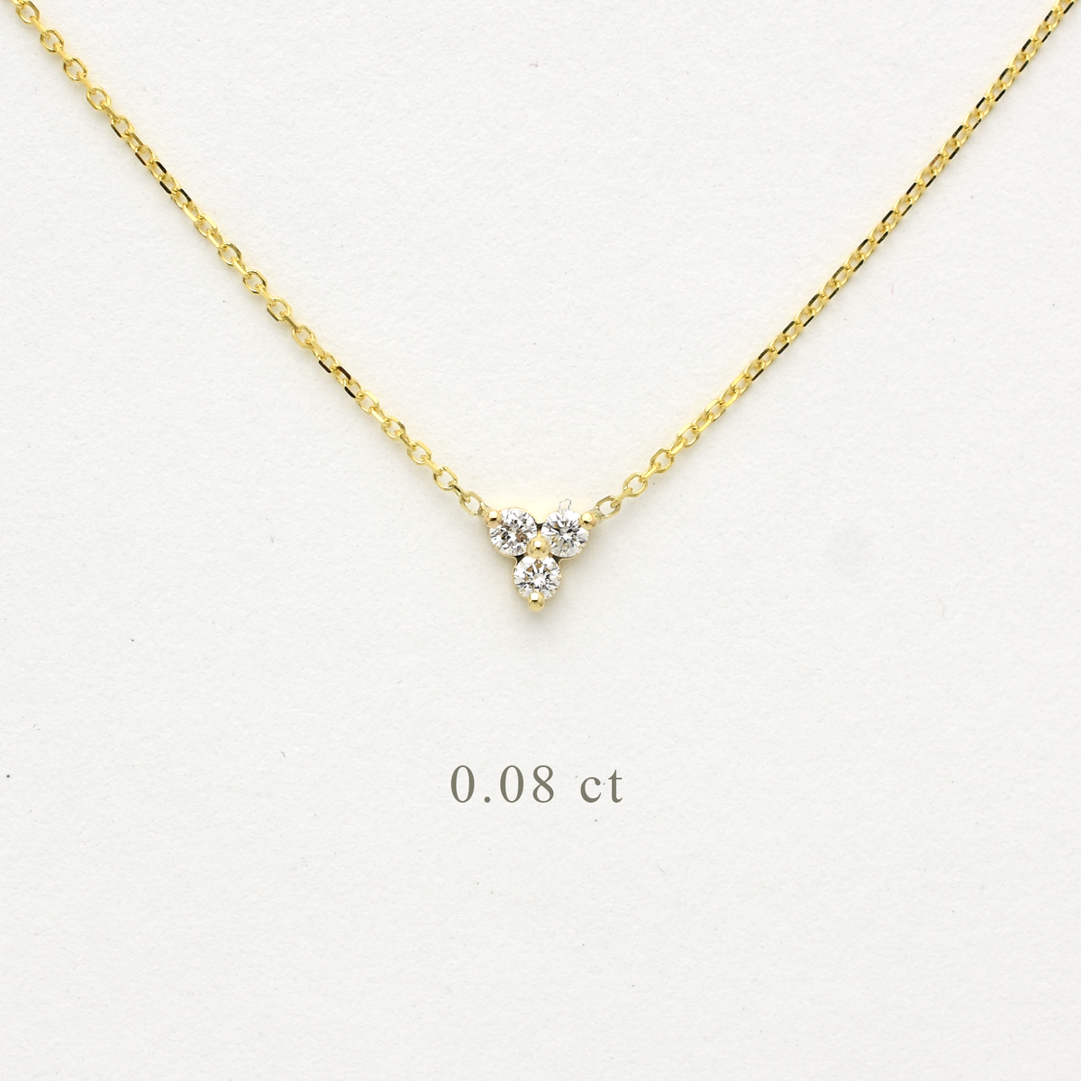 14K Gold Diamond 3 Stone Cluster Necklace | 0.08 Carat | Elegant Jewelry