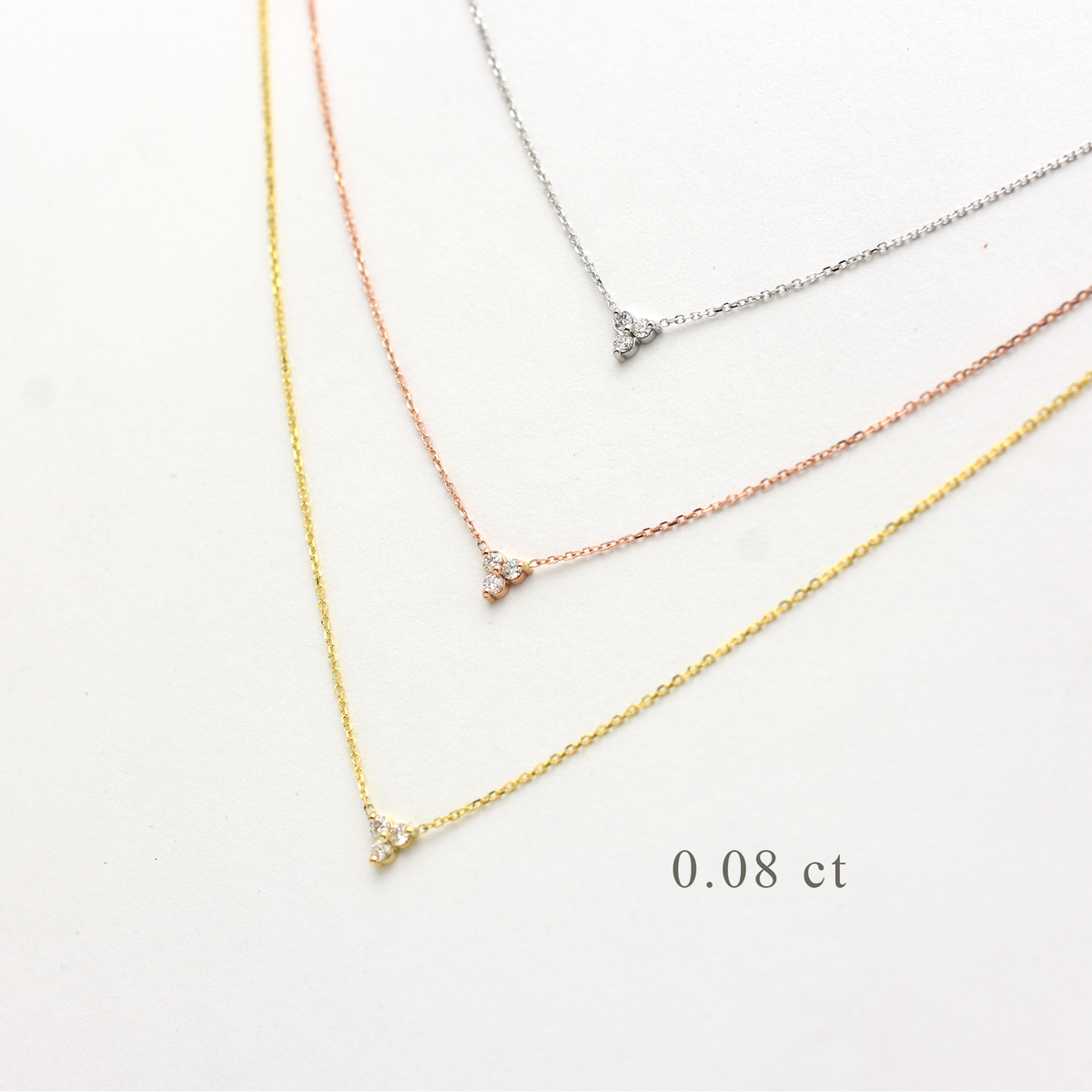 14K Gold Diamond 3 Stone Cluster Necklace | 0.08 Carat | Elegant Jewelry