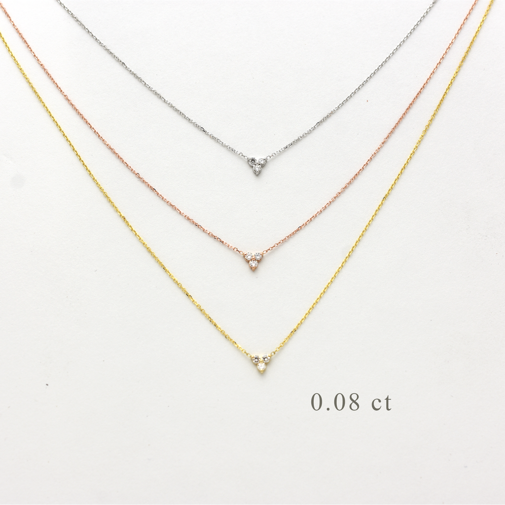 14K Gold Diamond 3 Stone Cluster Necklace | 0.08 Carat | Elegant Jewelry