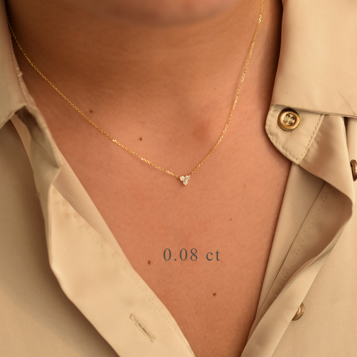 14K Gold Diamond 3 Stone Cluster Necklace | 0.08 Carat | Elegant Jewelry