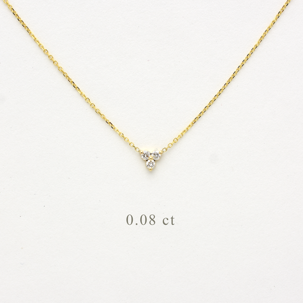 14K Gold Diamond 3 Stone Cluster Necklace | 0.08 Carat | Elegant Jewelry