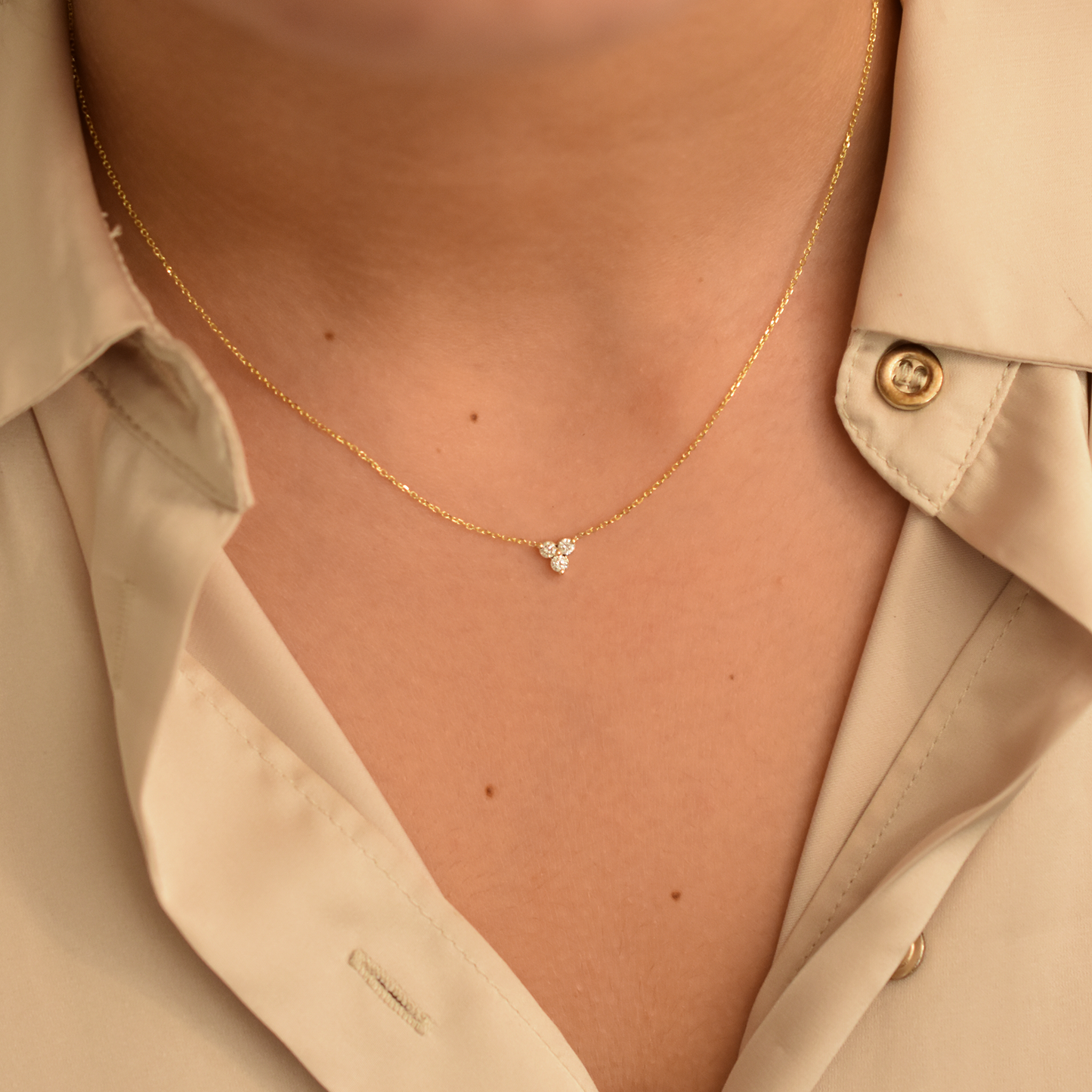 14K Gold Diamond 3 Stone Cluster Necklace | 0.15 Carat | Elegant Jewelry
