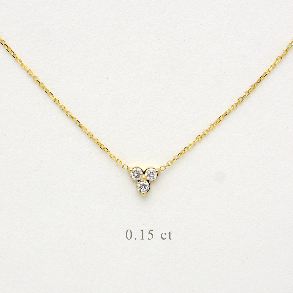 14k Gold Diamond 3 Stone Cluster Necklace 0.15 ct