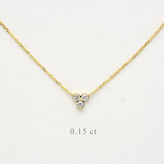 14K Gold Diamond 3 Stone Cluster Necklace | 0.15 Carat | Elegant Jewelry