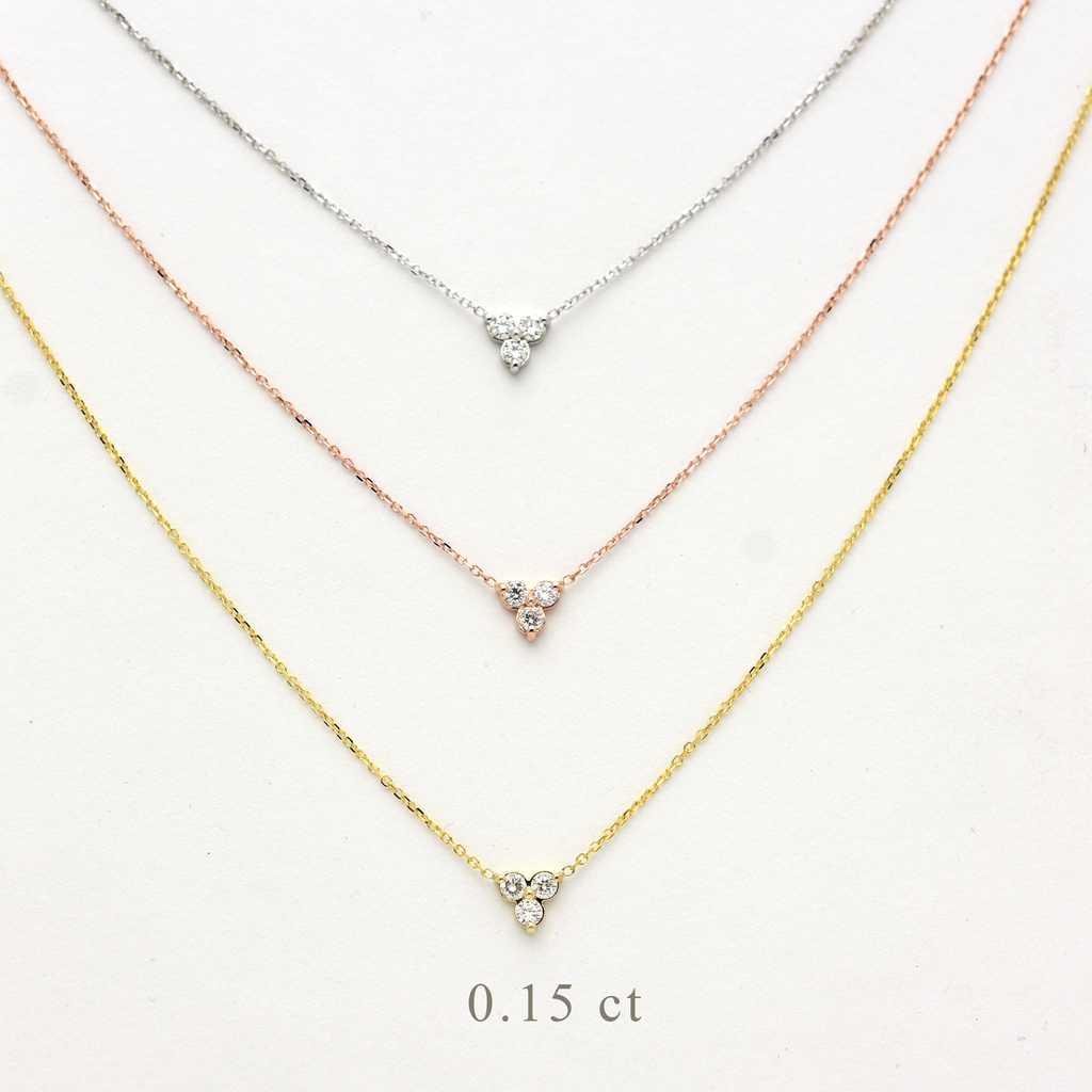 14k Gold Diamond 3 Stone Cluster Necklace 0.15 ct