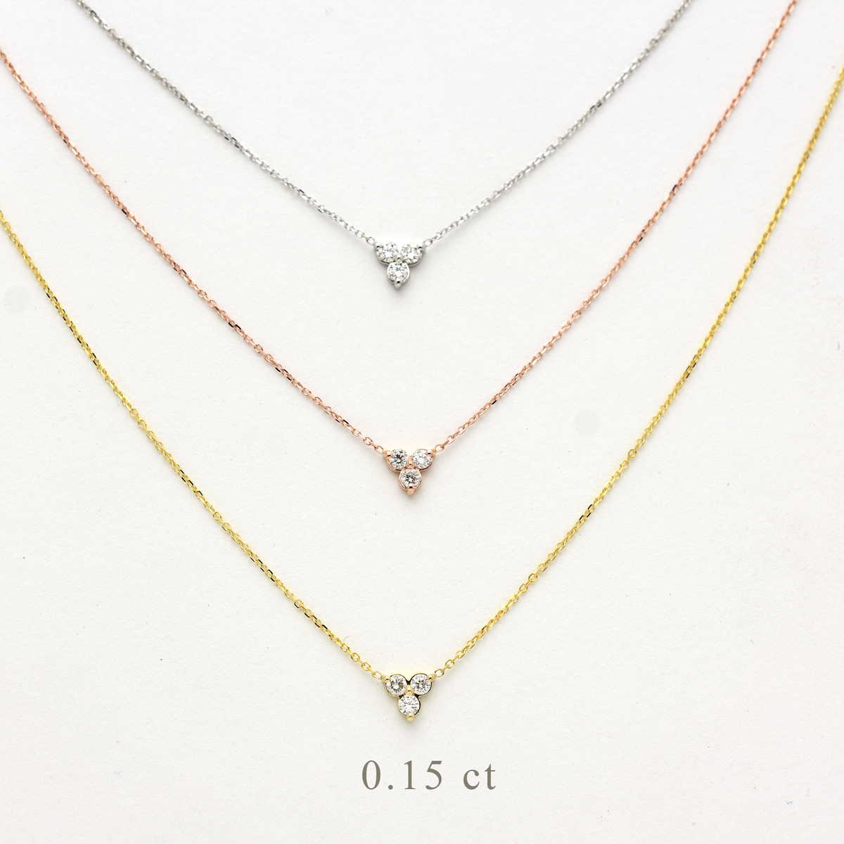 14K Gold Diamond 3 Stone Cluster Necklace | 0.15 Carat | Elegant Jewelry