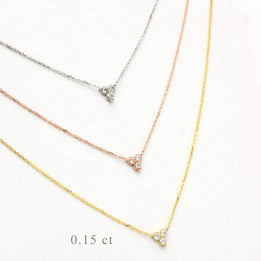 14k Gold Diamond 3 Stone Cluster Necklace 0.15 ct