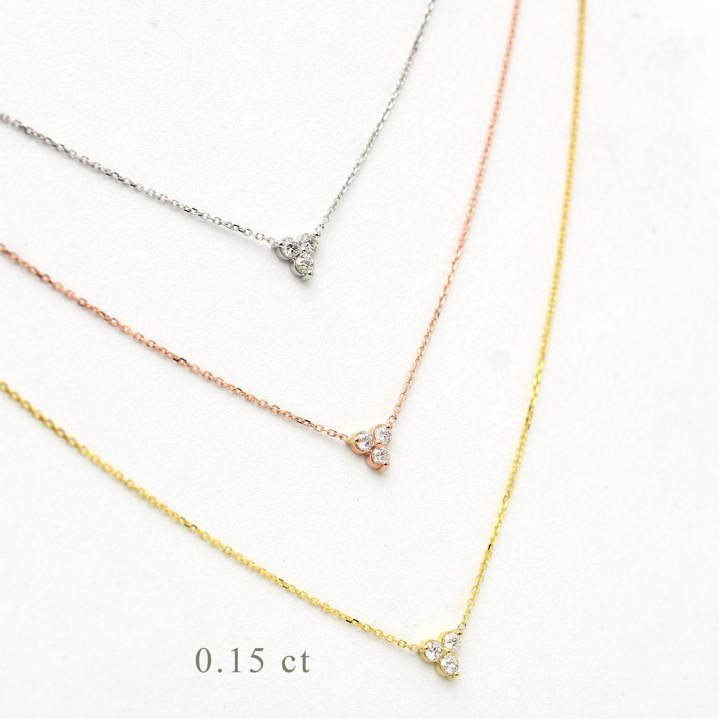 14K Gold Diamond 3 Stone Cluster Necklace | 0.15 Carat | Elegant Jewelry