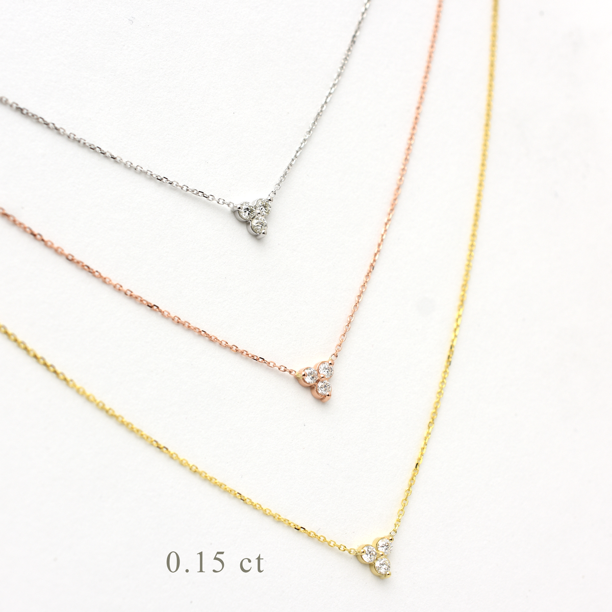 14k Gold Diamond 3 Stone Cluster Necklace 0.15 ct