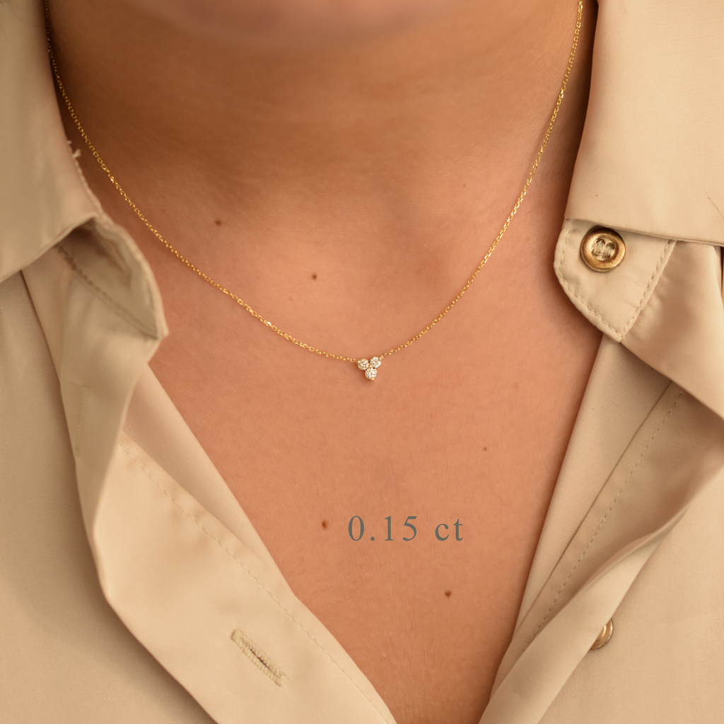 14k Gold Diamond 3 Stone Cluster Necklace 0.15 ct