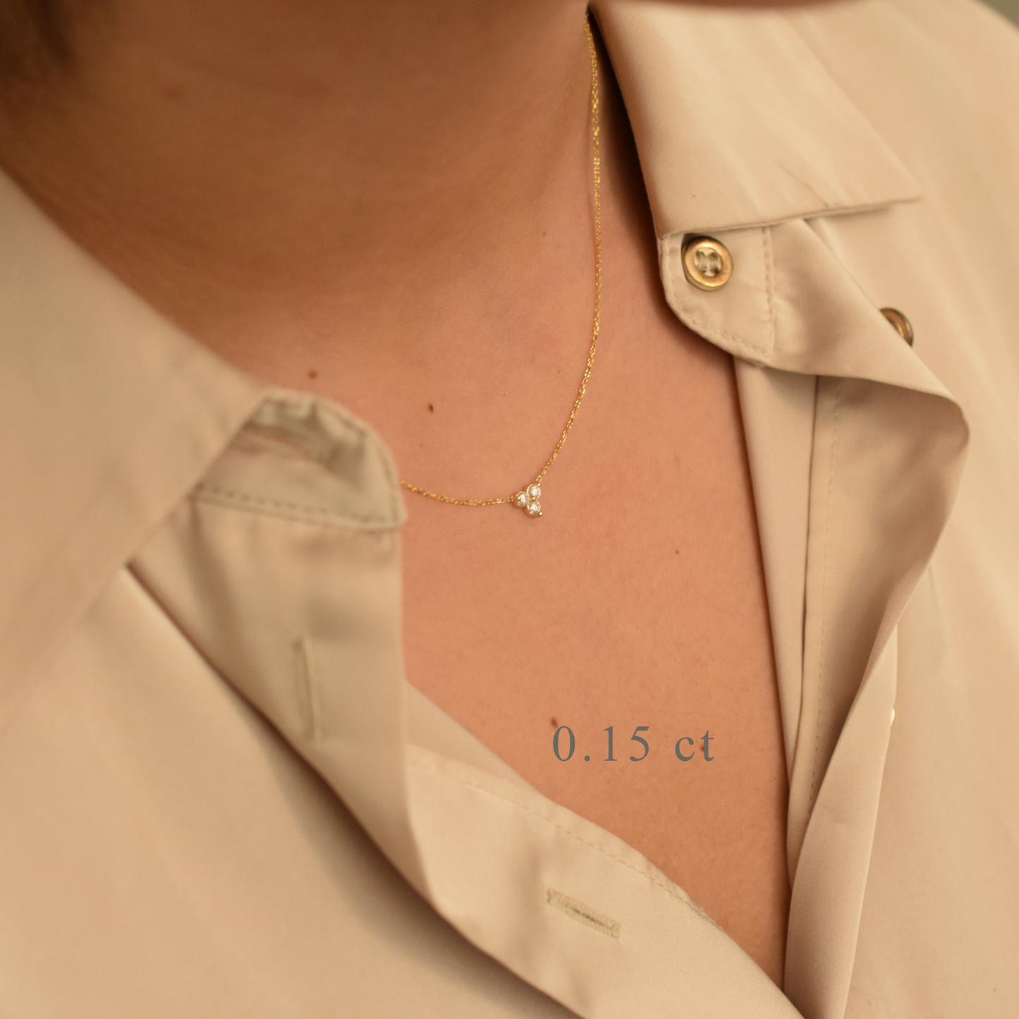 14K Gold Diamond 3 Stone Cluster Necklace | 0.15 Carat | Elegant Jewelry