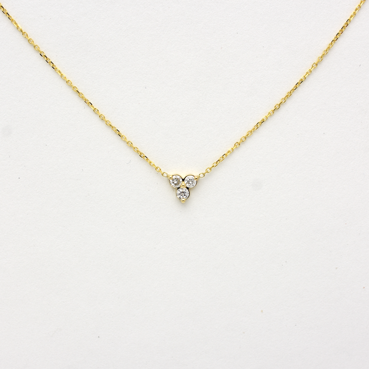 14K Gold Diamond 3 Stone Cluster Necklace | 0.15 Carat | Elegant Jewelry